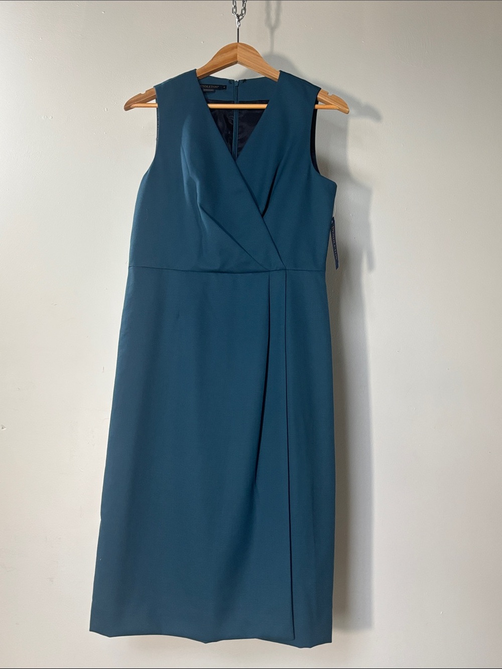 Pendleton Midi Sheath Dress Teal Wrap-Front 100% Virgin Wool Size 6